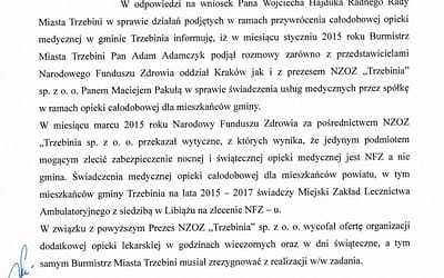 Co zrobiono w sprawie przywrócenia całodobowej opieki medycznej?