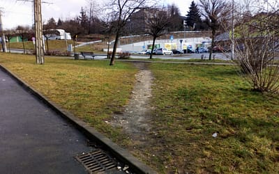 Zamiast po trawie i klepisku, od niedawna chodnikiem