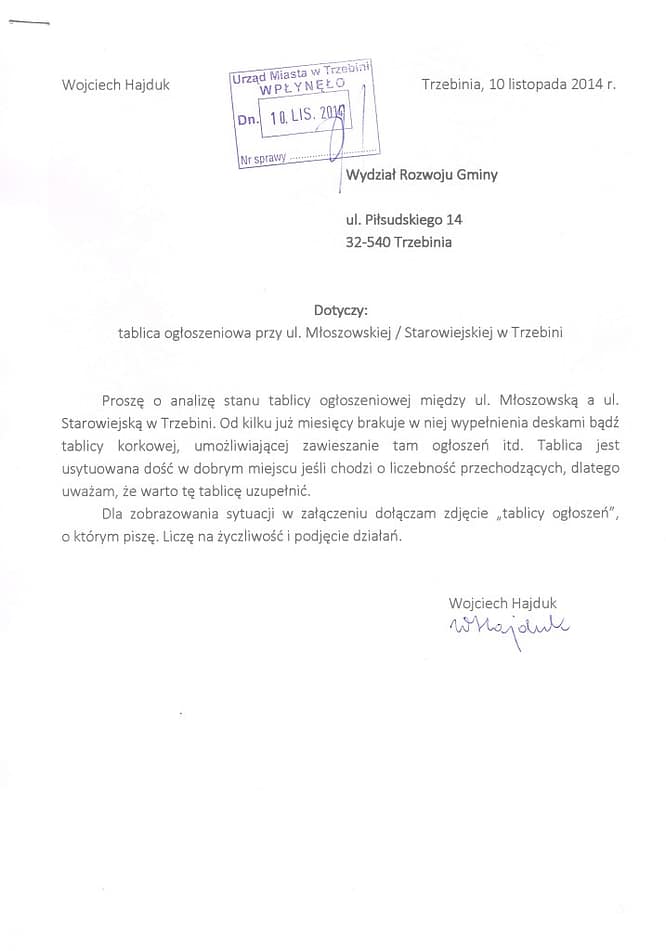 pismo ws. tablicy ogloszen