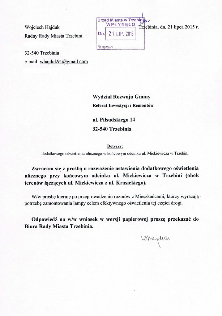 pismo ws. oswietlenia